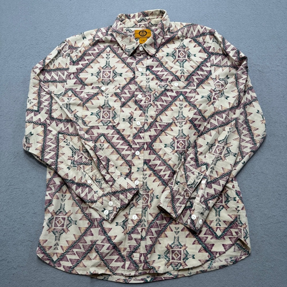 Stapleford Flannel Shirt Women's L Beige Southwestern Long Sleeve Button Down